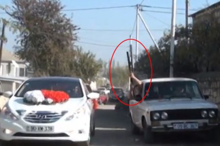 Qazaxda toy karvanında silahdan atəş açıldı - VİDEO