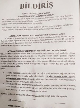 Cərimə ilə qorxudulan bildirişləri qapılara kim yapışdırır? - RƏSMİ MÜNASİBƏT