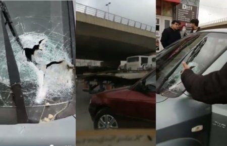 Bakıda dəhşət: Evakuatorun üstündəki dəmir sürüşüb başqa maşının şüşəsindən içəri girdi - VİDEO